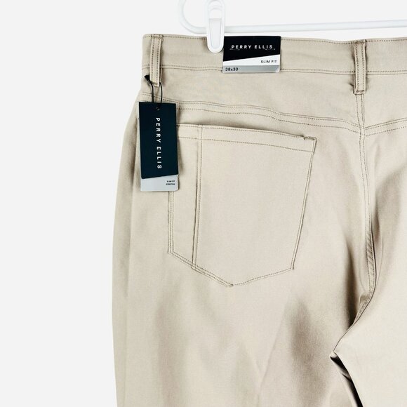 NWT Perry Ellis Men's Stretch Slim Fit Pants Size 36x30 Stone Color Slim Leg - Picture 15 of 15